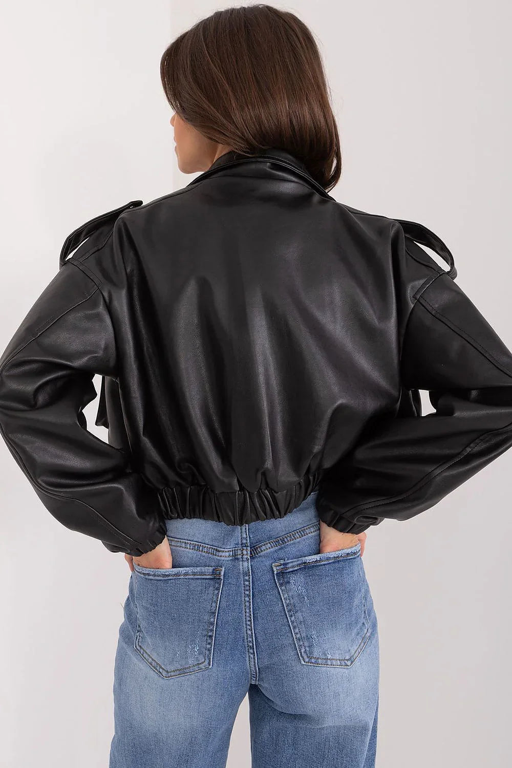 Women's Leather Jacket - With Pockets Chic Casual - Black
