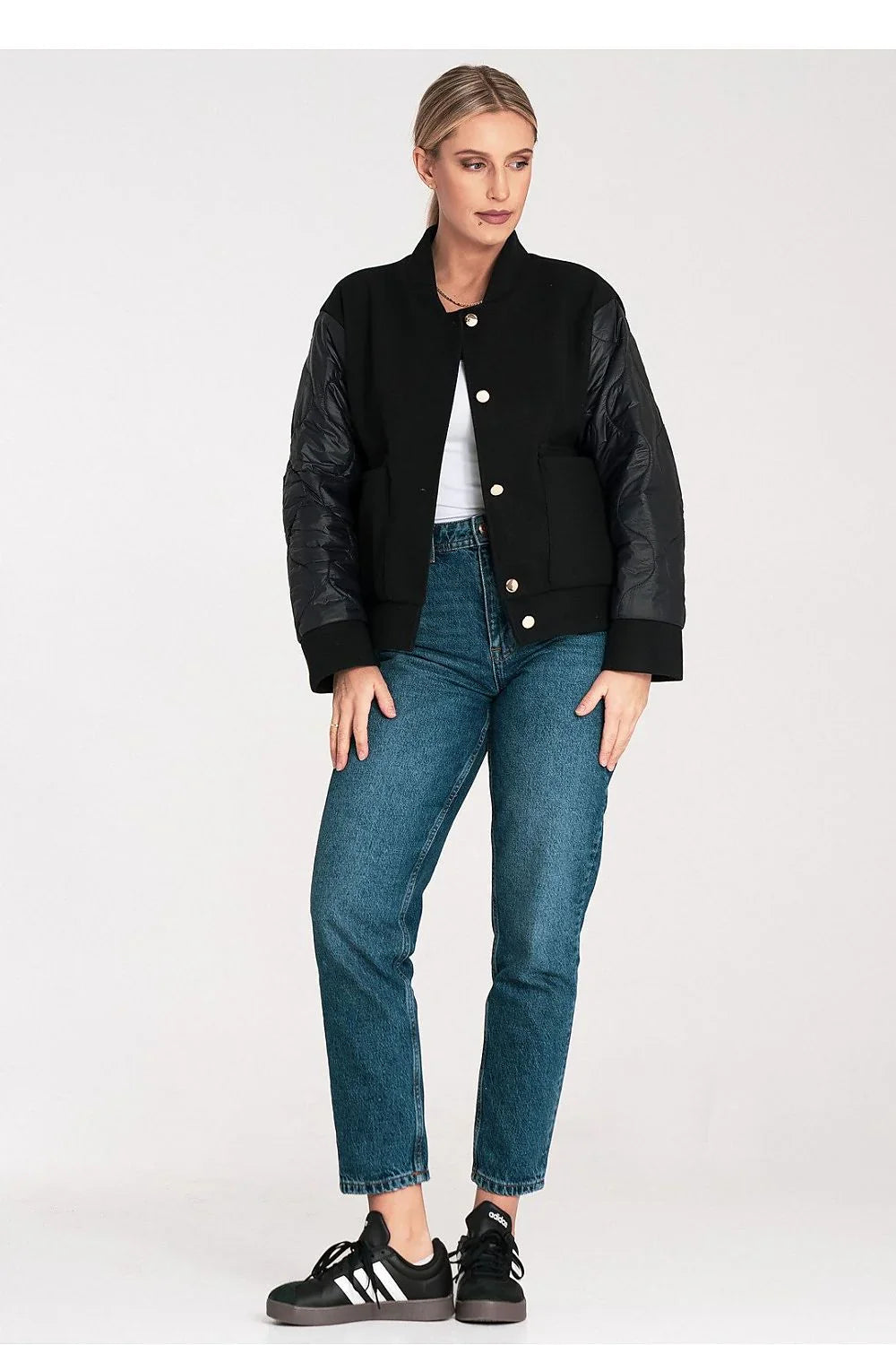 Women's Bomber Jacket - With Pockets Chic, Minimalist - Black