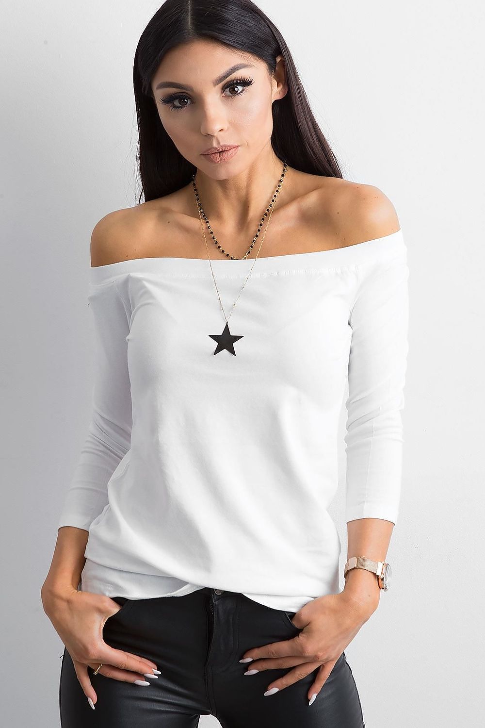 Women's Off-Shoulder Blouse - Solid Waist Length