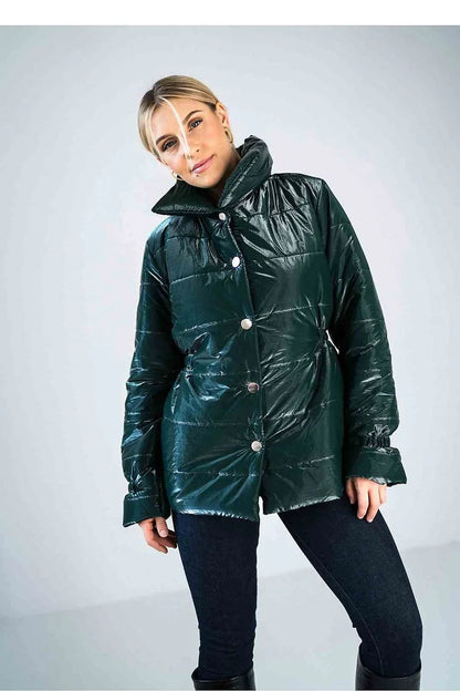 Women's Quilted Jacket, Puffer Jacket - Insulated Chic, Casual - Green