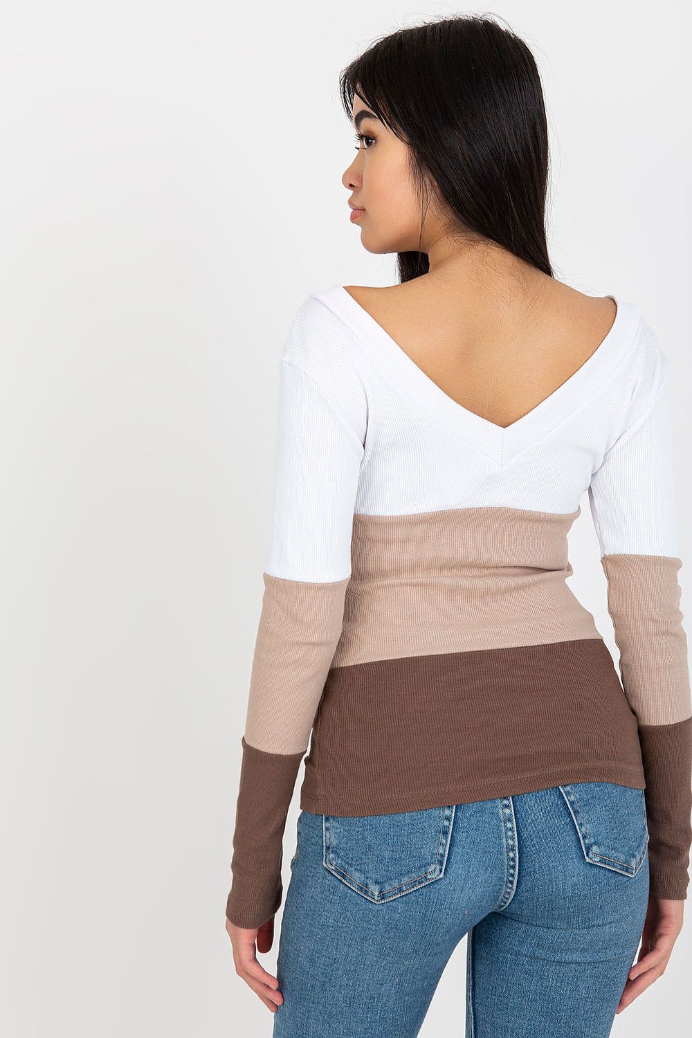 Women's Long Sleeve Blouse - Colorblock Waist Length