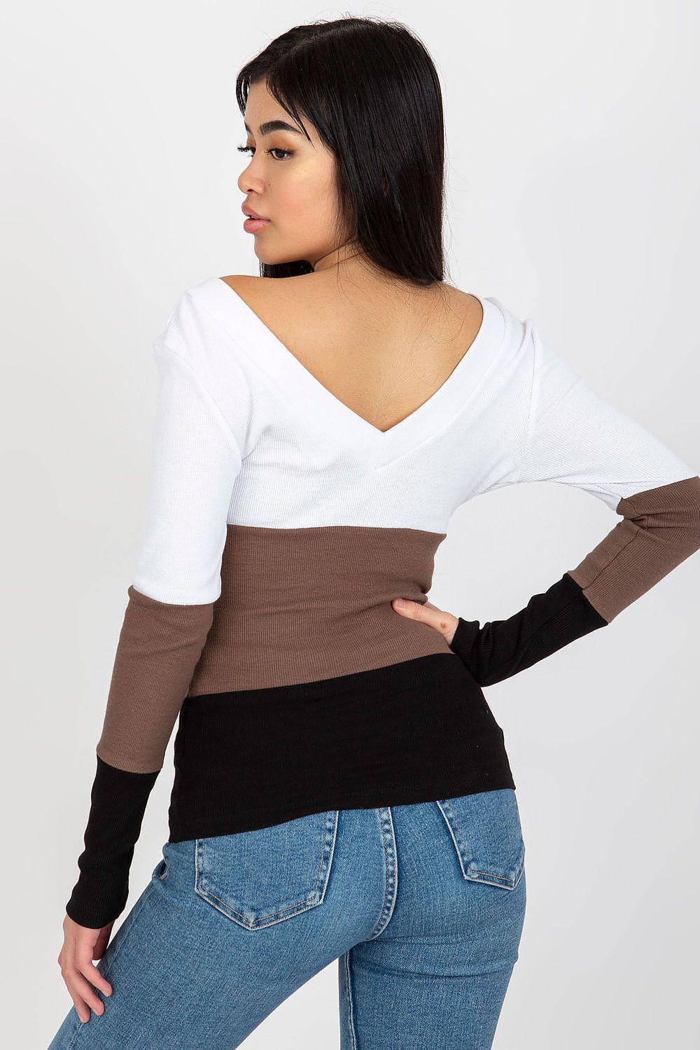Women's Long Sleeve Blouse - Colorblock Waist Length