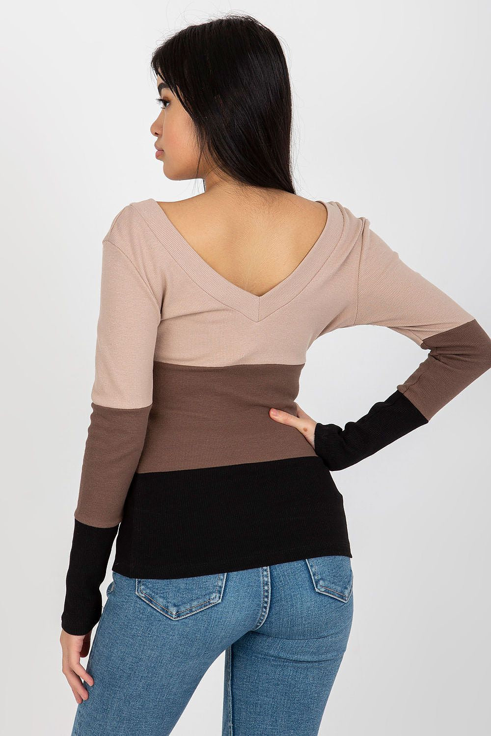 Women's Long Sleeve Blouse - Colorblock Waist Length
