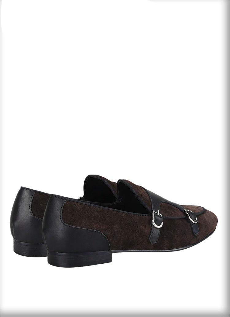Dark Brown Suede Monk Strap Loafers - Men Shoes - Loafer Shoes - Guocali