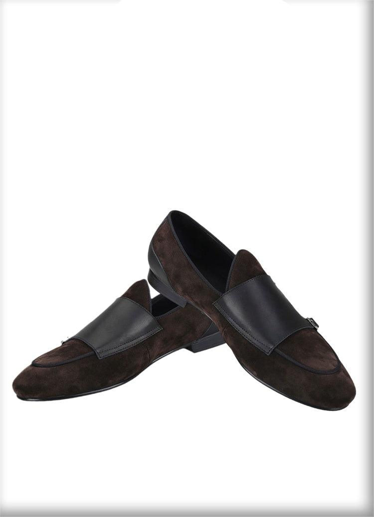 Dark Brown Suede Monk Strap Loafers - Men Shoes - Loafer Shoes - Guocali
