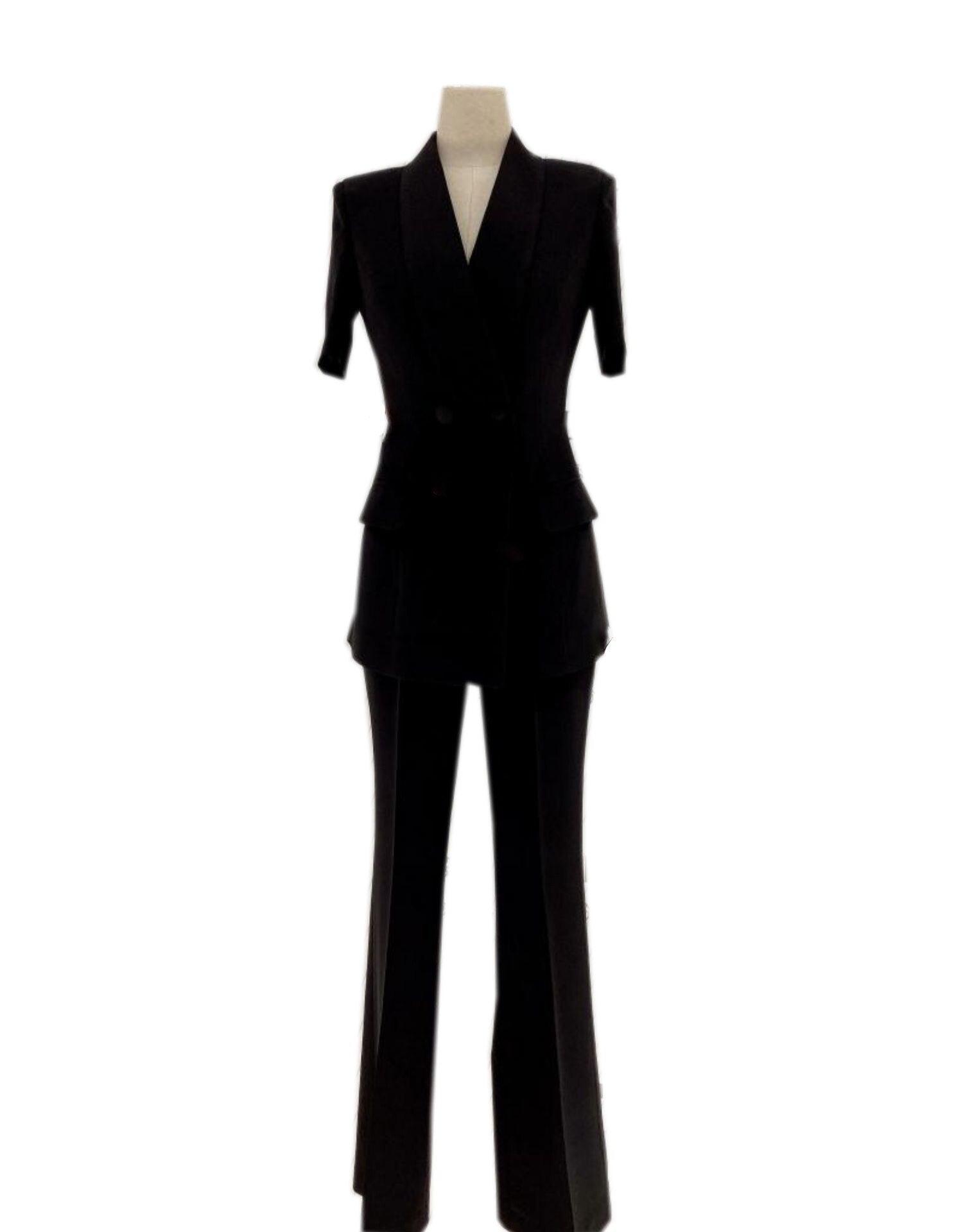 Double-Breasted Business Pantsuit - Women Trouser Suits - Trouser Suit - Pantsuit - Guocali