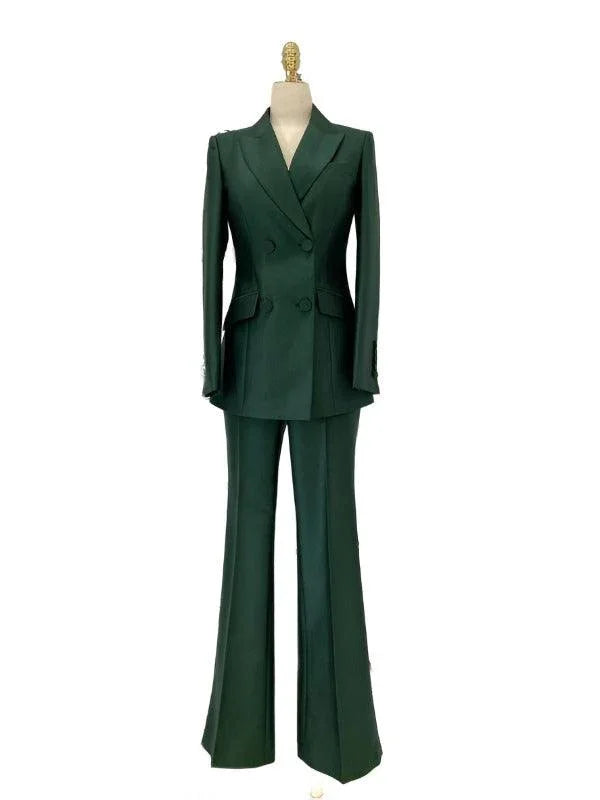 Double-Breasted Flared Pant Suit - Two-Piece Women Suit -Guocali