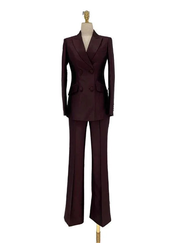 Double-Breasted Flared Pant Suit - Two-Piece Women Suit -Guocali