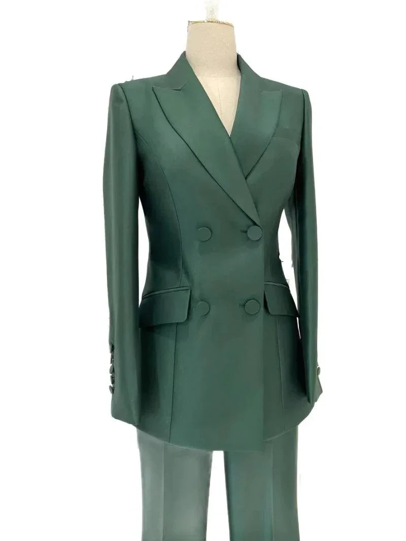 Double-Breasted Flared Pant Suit - Two-Piece Women Suit -Guocali