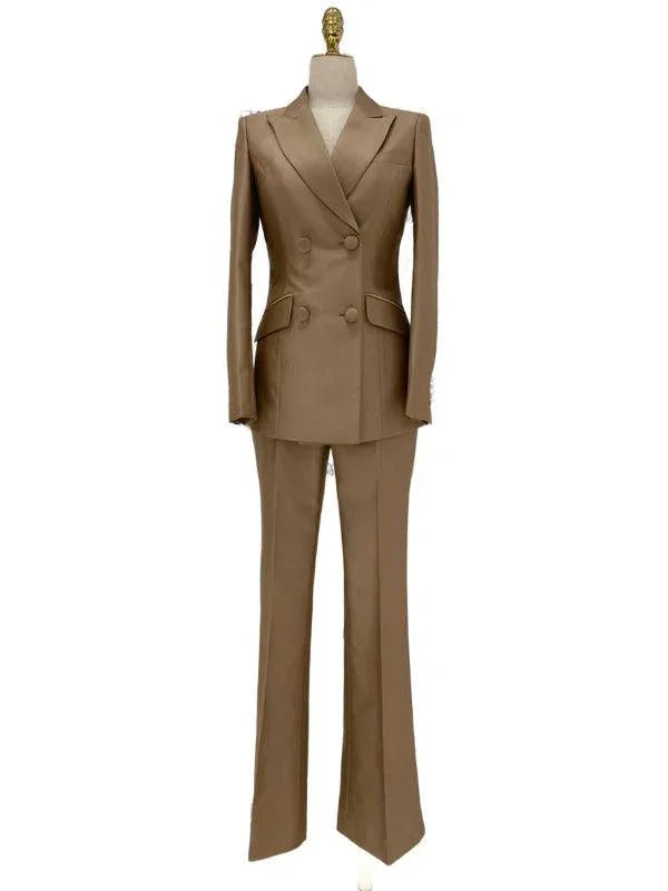 Double-Breasted Flared Pant Suit - Two-Piece Women Suit -Guocali