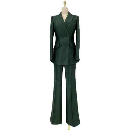 Double-Breasted Flared Pant Suit - Two-Piece Women Suit -Guocali