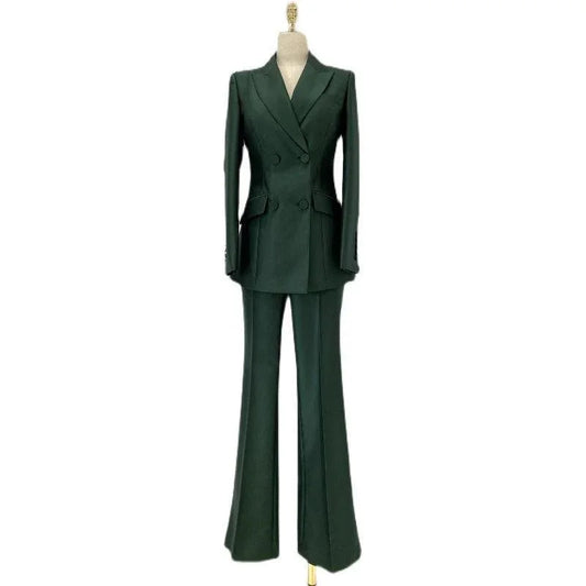 Double-Breasted Flared Pant Suit - Two-Piece Women Suit -Guocali