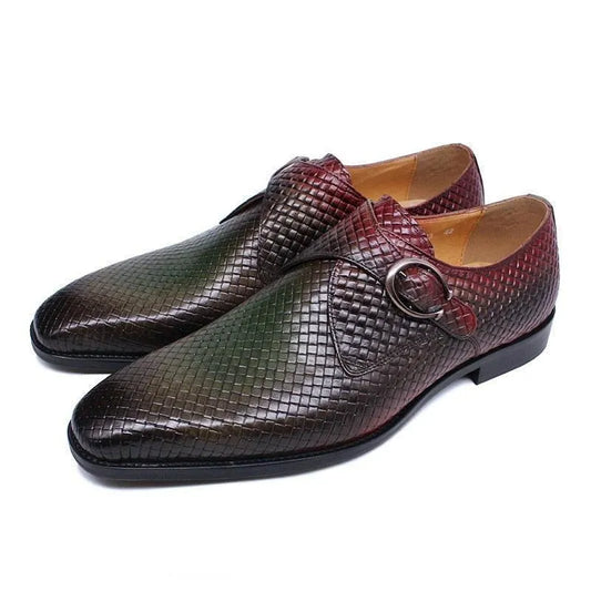 Viggo gradient leather dress shoes for men with textured pattern and side buckle
