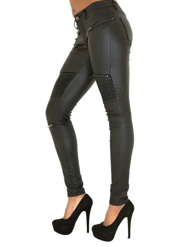 Edgy Women's Trousers – High-Rise Zipper -Guocali