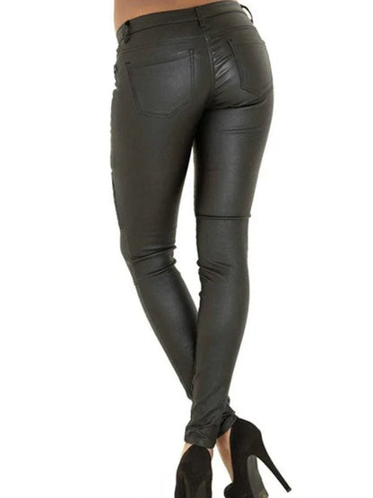 Edgy Women's Trousers – High-Rise Zipper -Guocali