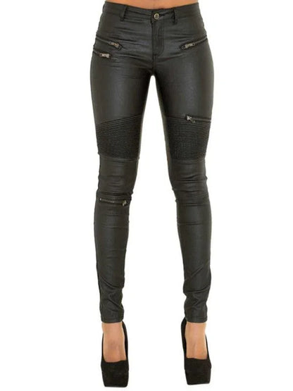 Edgy Women's Trousers – High-Rise Zipper -Guocali