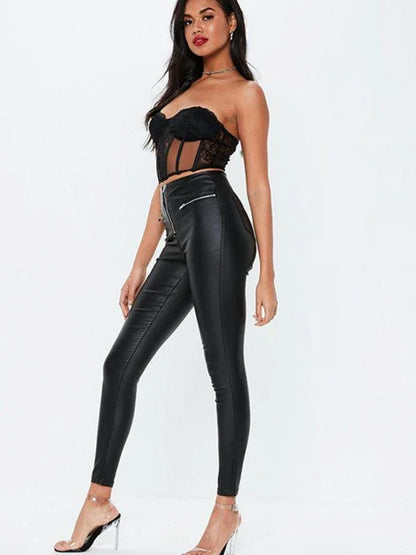 Edgy Women Trousers – High Rise Zipper -Guocali