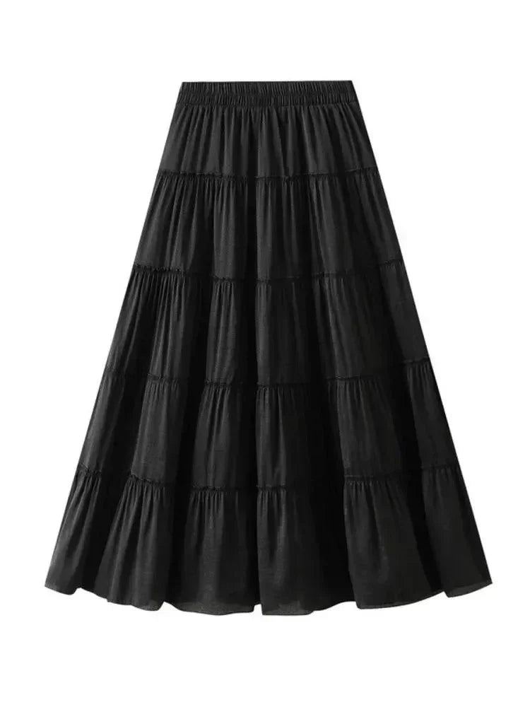 Elastic High-Waisted A-Line Skirt -Guocali