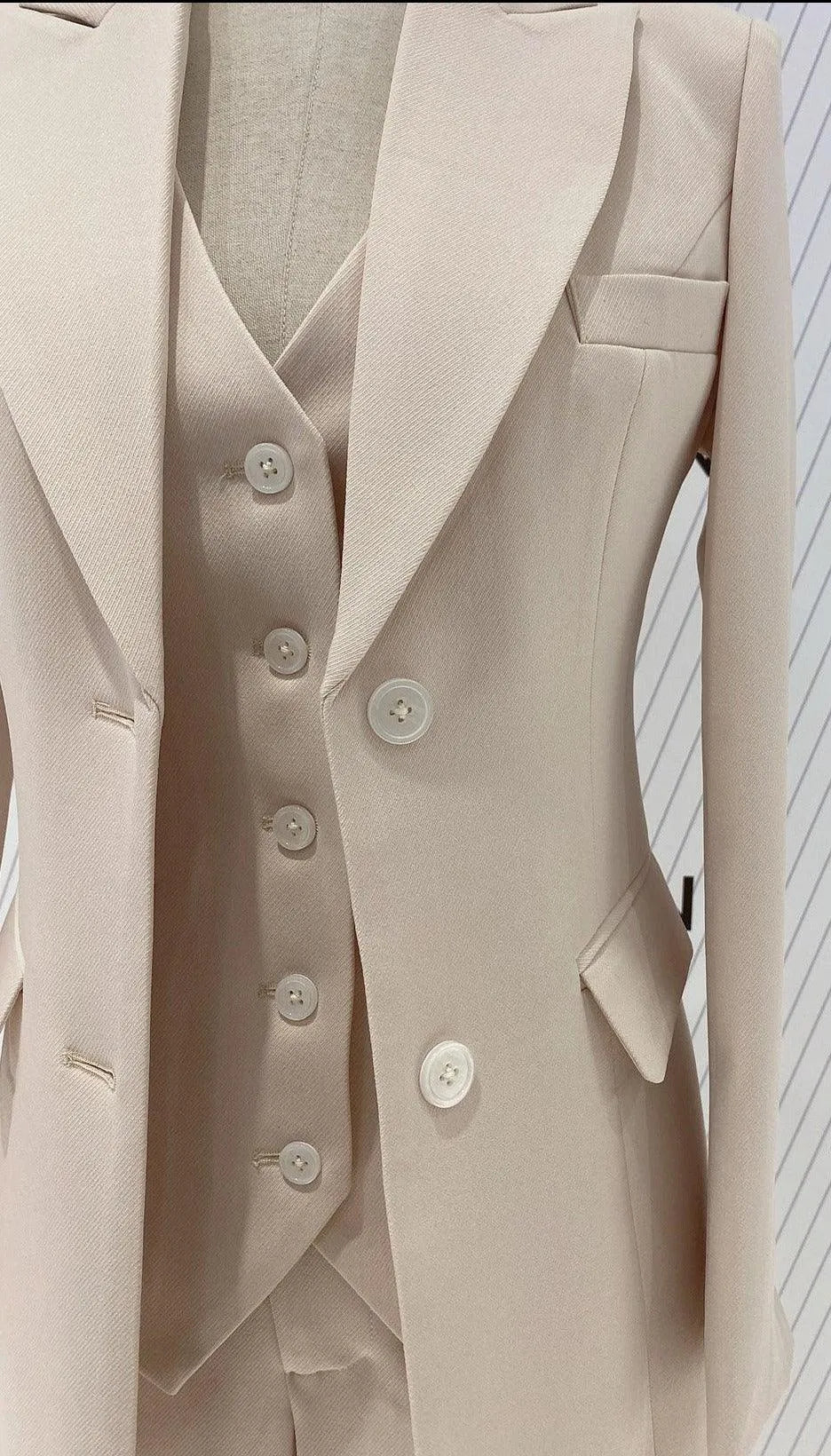 Elegant Chic Professional Women's Pant Suit - Solid Button