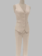 Elegant Chic Professional Women's Pant Suit - Solid Button