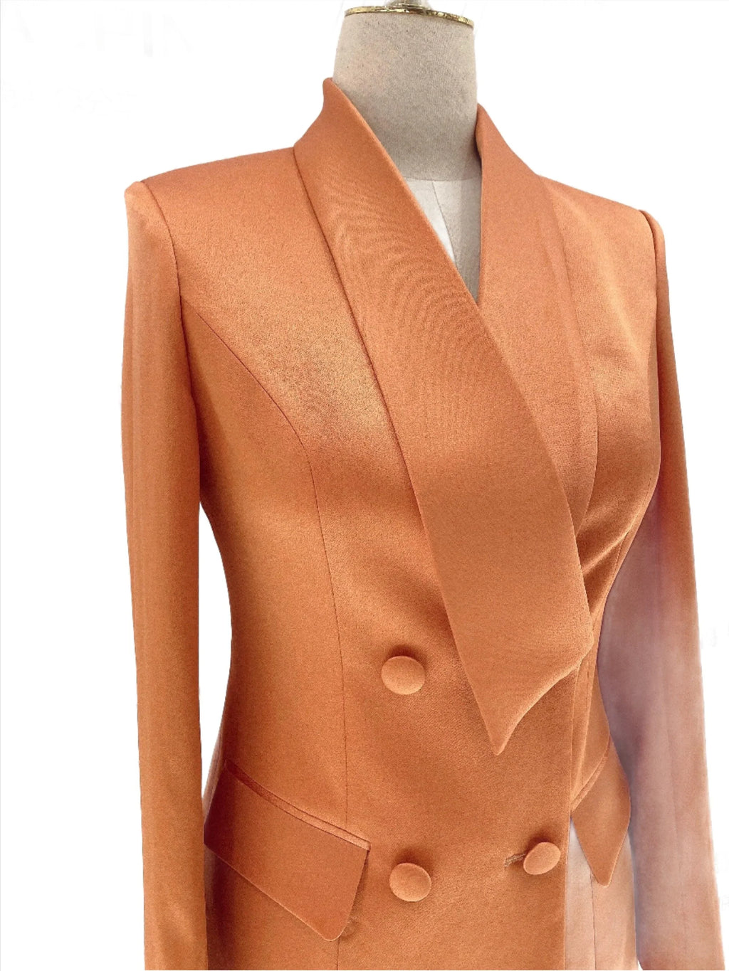 Elegant Chic Professional Women's Pant Suit - Solid Double-Breasted - Orange