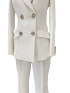 Elegant, Chic, Professional Women's Pant Suit - Solid Double-Breasted, White