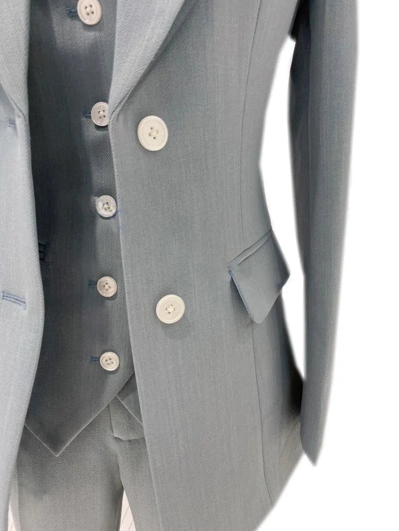 Elegant Chic Professional Women's Pant Suit - Solid Single-Breasted