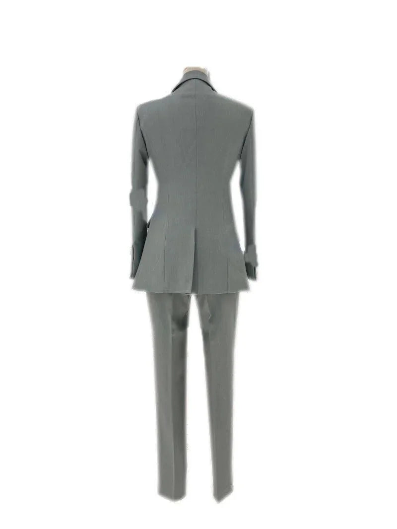 Elegant Chic Professional Women's Pant Suit - Solid Single-Breasted