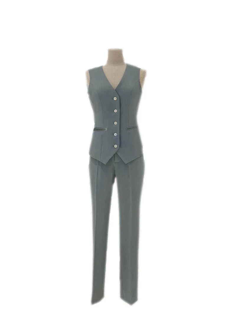 Elegant Chic Professional Women's Pant Suit - Solid Single-Breasted