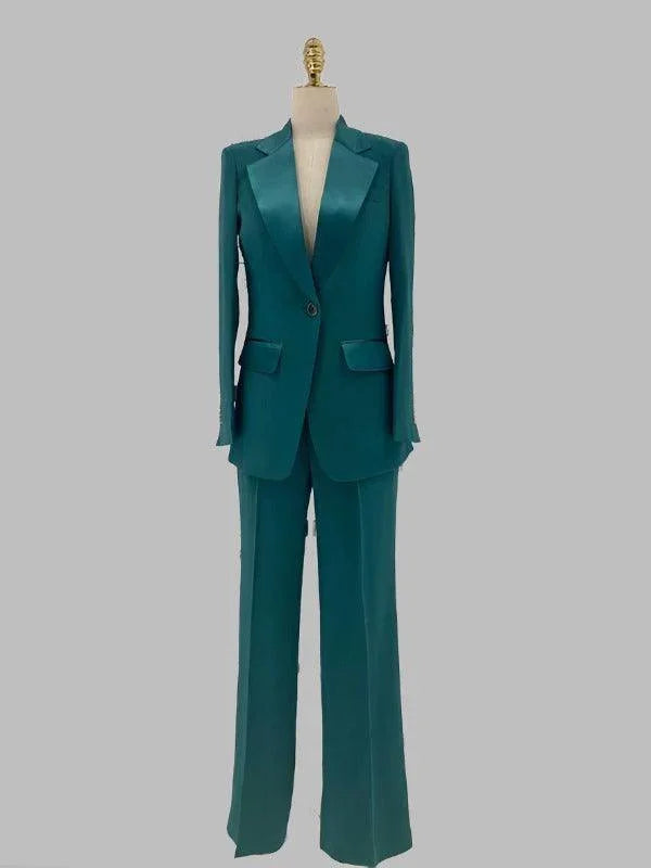 Elegant, Chic Women's Pant Suit - Solid One-Button