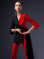 Elegant Chic Women's Pant Suit - Solid Zipper, Black