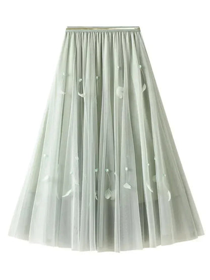 Elegant Feather Splicing A-Line Skirt -Guocali