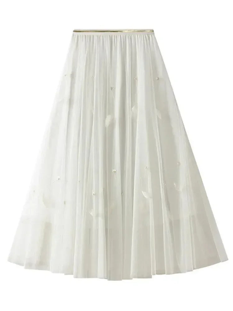 Elegant Feather Splicing A-Line Skirt -Guocali