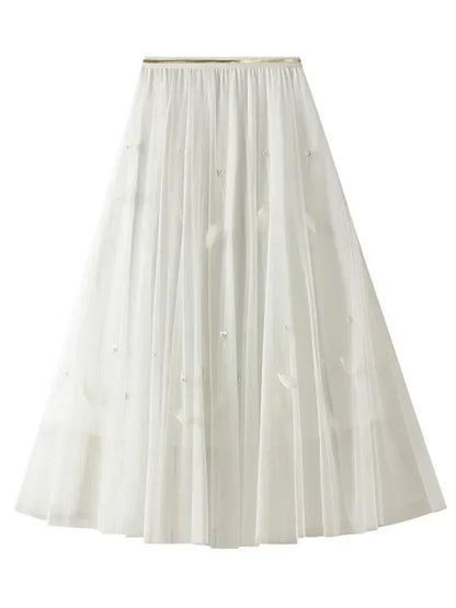 Elegant Feather Splicing A-Line Skirt -Guocali
