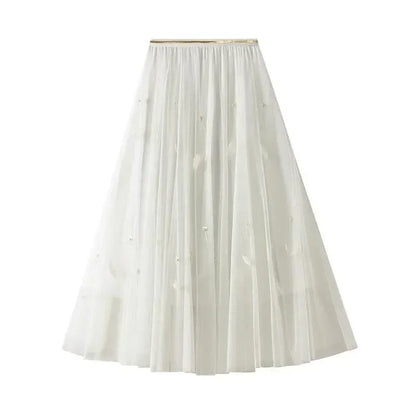 Elegant Feather Splicing A-Line Skirt -Guocali
