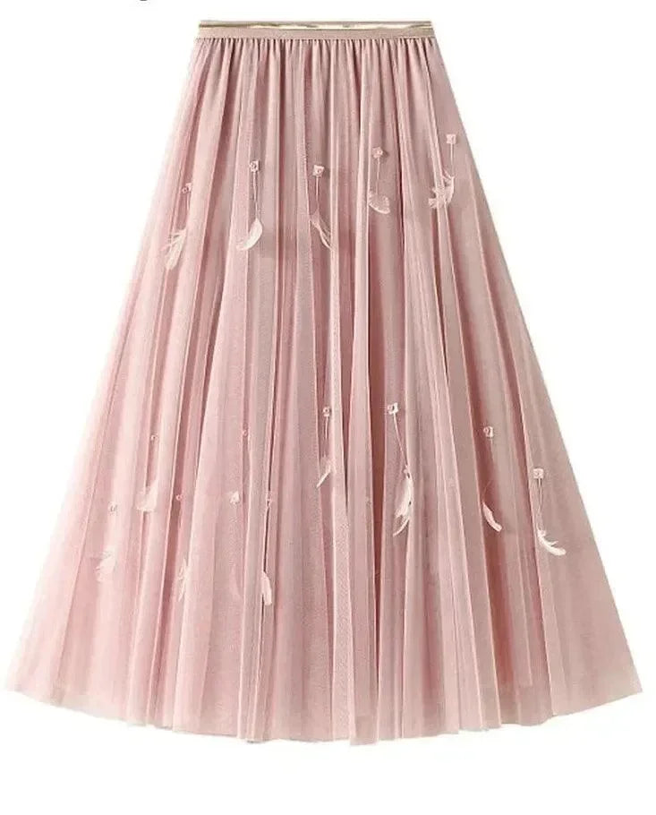 Elegant Feather Splicing A-Line Skirt -Guocali