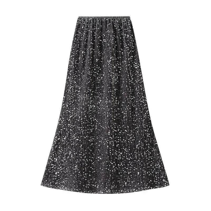Elegant Fishtail Sequin Skirt Fairy Wind Corduroy -Guocali