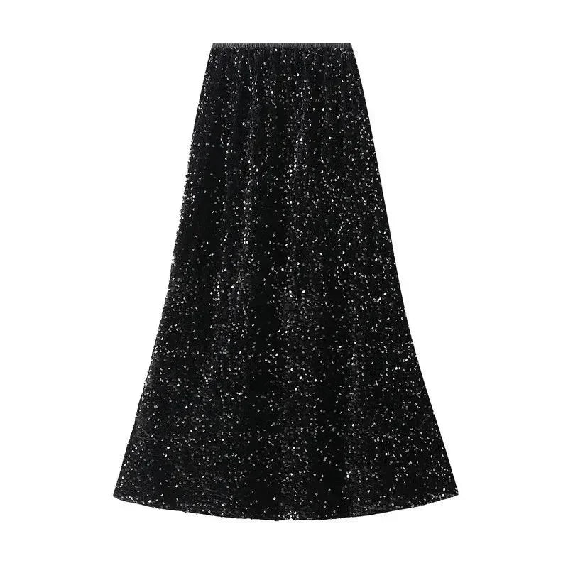 Elegant Fishtail Sequin Skirt Fairy Wind Corduroy -Guocali