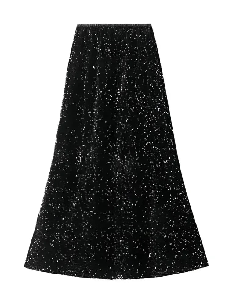 Elegant Fishtail Sequin Skirt Fairy Wind Corduroy -Guocali