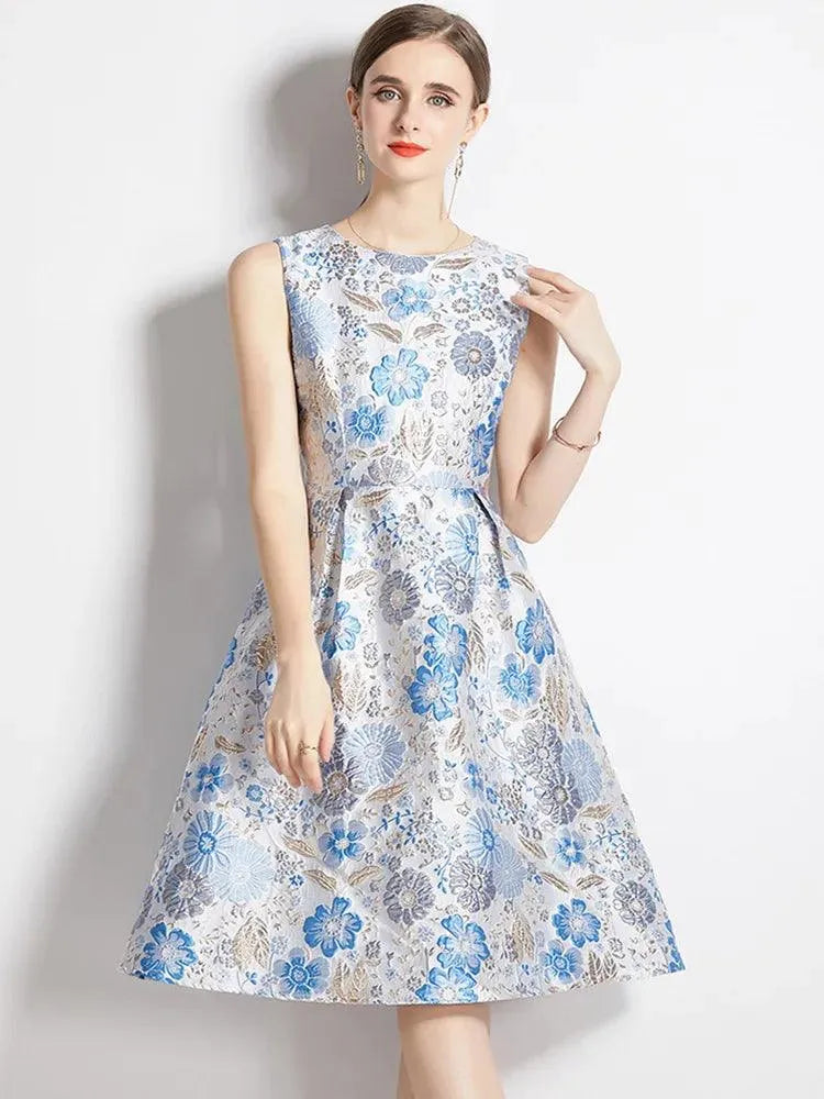 Elegant Floral Sleeveless Party Dress -Guocali