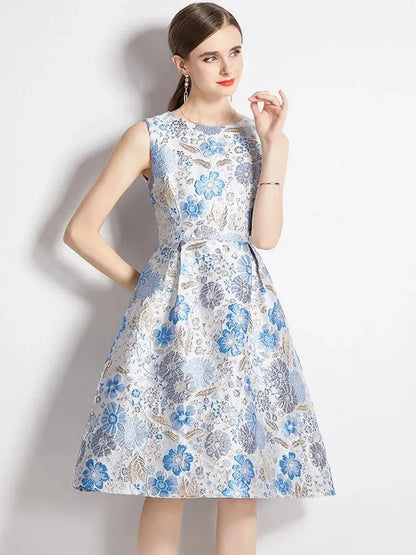 Elegant Floral Sleeveless Party Dress -Guocali