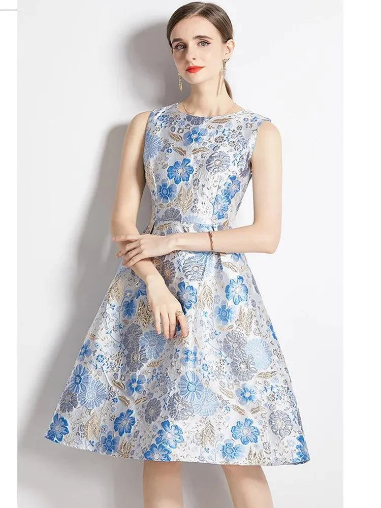 Elegant Floral Sleeveless Party Dress -Guocali