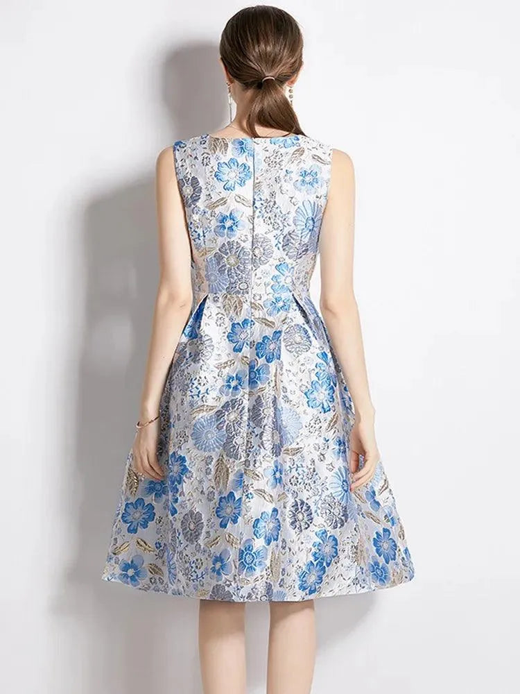 Elegant Floral Sleeveless Party Dress -Guocali