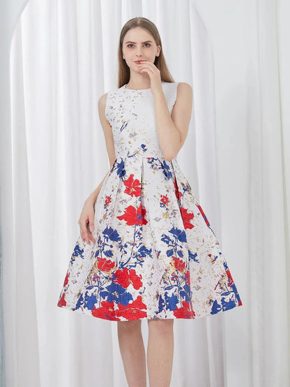 Elegant Flower Jacquard Party Dress -Guocali