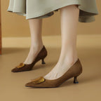 Elegant Leather Low Heel Women Pumps