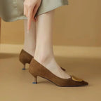 Elegant Leather Low Heel Women Pumps