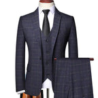 Elegant Men’s Suit - Checkered Single-Breasted - Navy