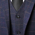 Elegant Men’s Suit - Checkered Single-Breasted - Navy