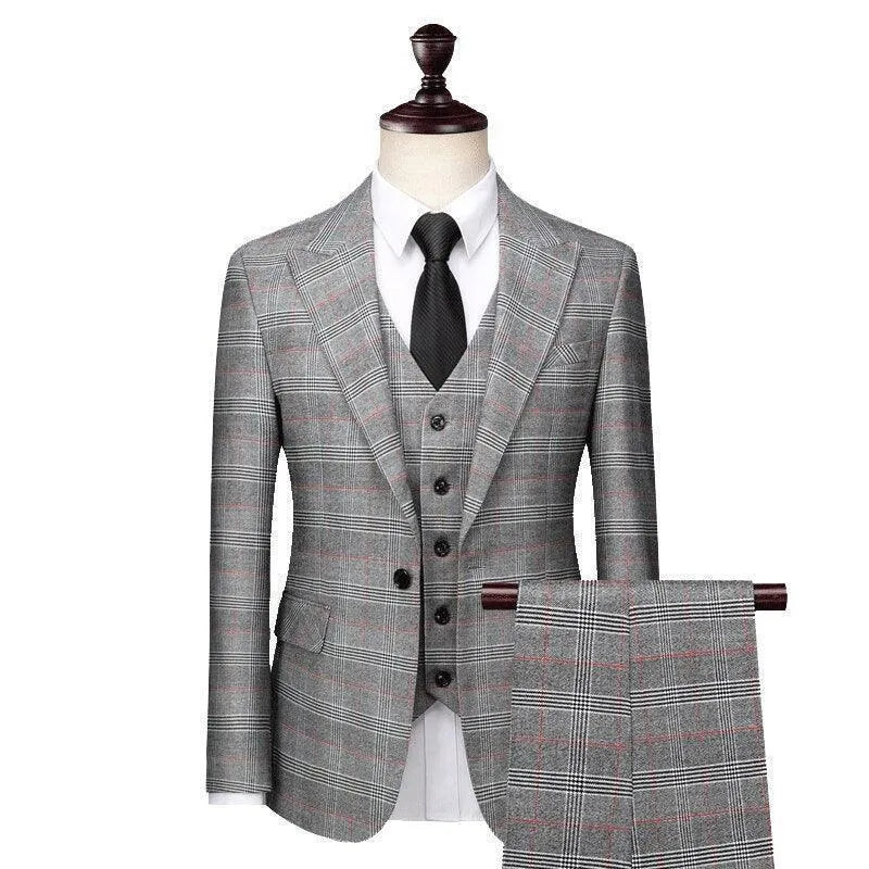 Elegant Men’s Suit - Plaid Single-Breasted