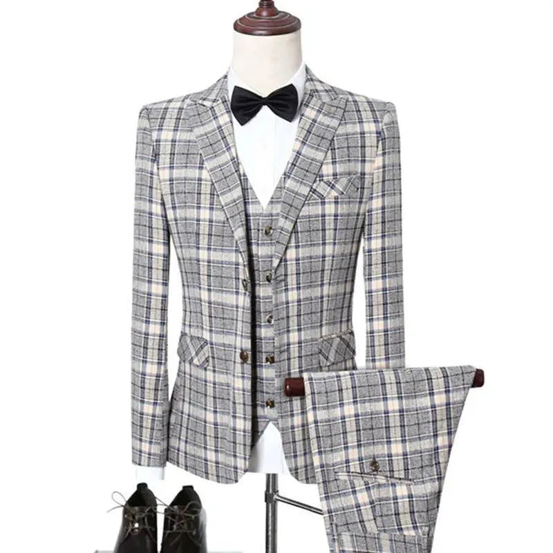 Elegant Men’s Suit - Plaid Single-Breasted